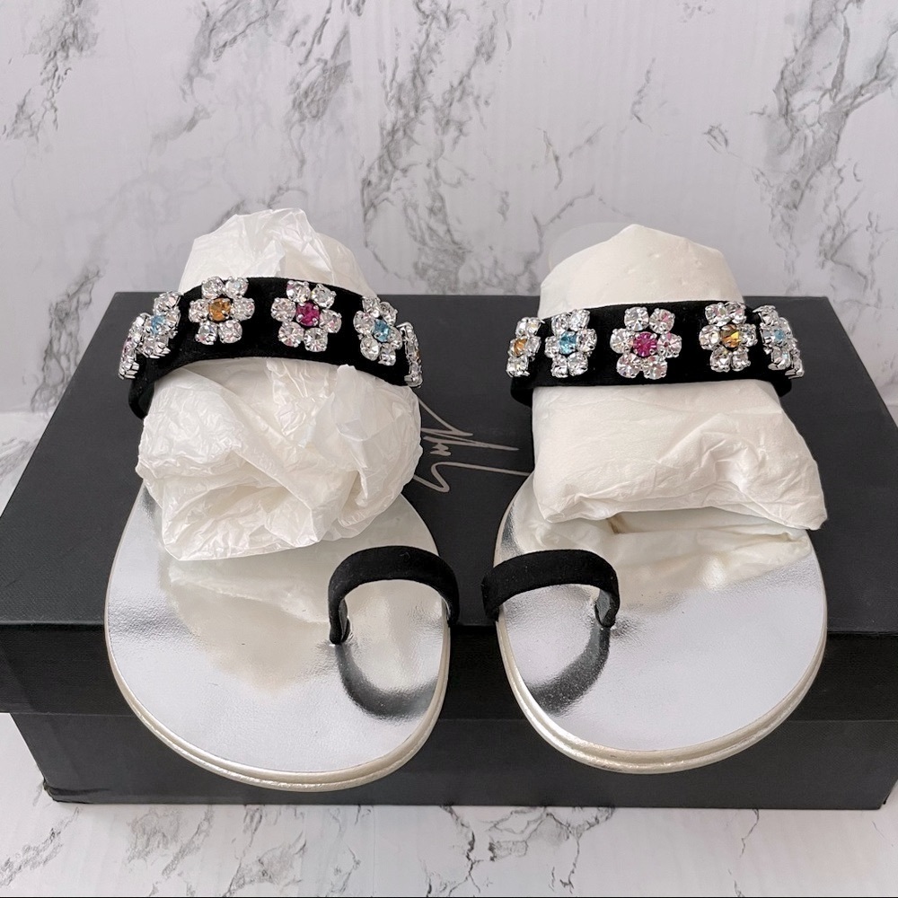 Giuseppe Zanotti Nuvorock Floral Slide Sandal 38 8 rhinestone crystal flat